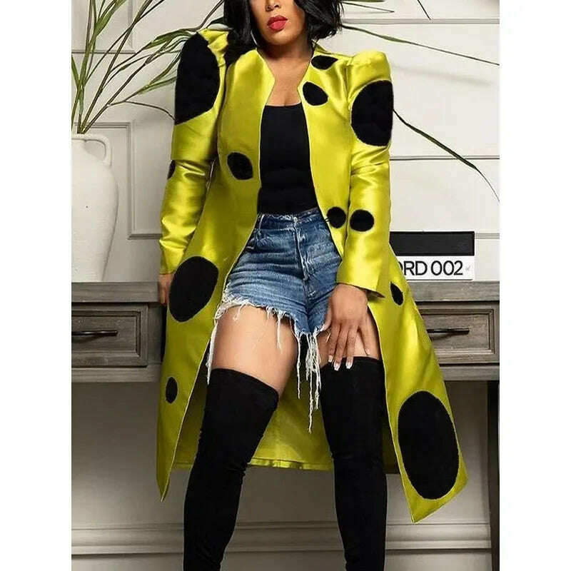 Modigirl Women’s Winter Long Coats 2024 Polka Dot Pattern Long Sleeves Loose Streetwear Female Midi Outwear Jacket for Autumn - KIMLUD