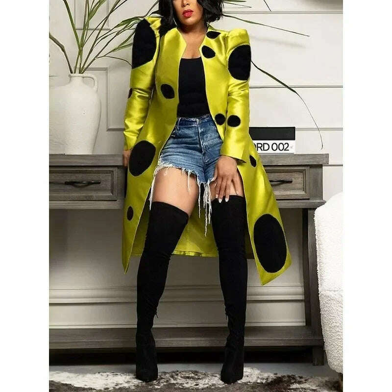 Modigirl Women’s Winter Long Coats 2024 Polka Dot Pattern Long Sleeves Loose Streetwear Female Midi Outwear Jacket for Autumn - KIMLUD