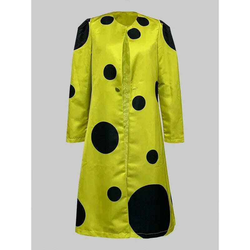 Modigirl Women’s Winter Long Coats 2024 Polka Dot Pattern Long Sleeves Loose Streetwear Female Midi Outwear Jacket for Autumn - KIMLUD