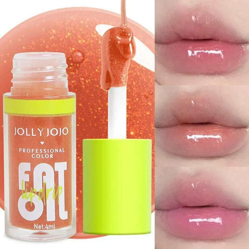 Moisturizing Glitter Lip Gloss Lip Plumper Makeup Glitter Nutritious Liquid Lipstick Transparent Cherry Mineral Lip Oil Cosmetic - KIMLUD