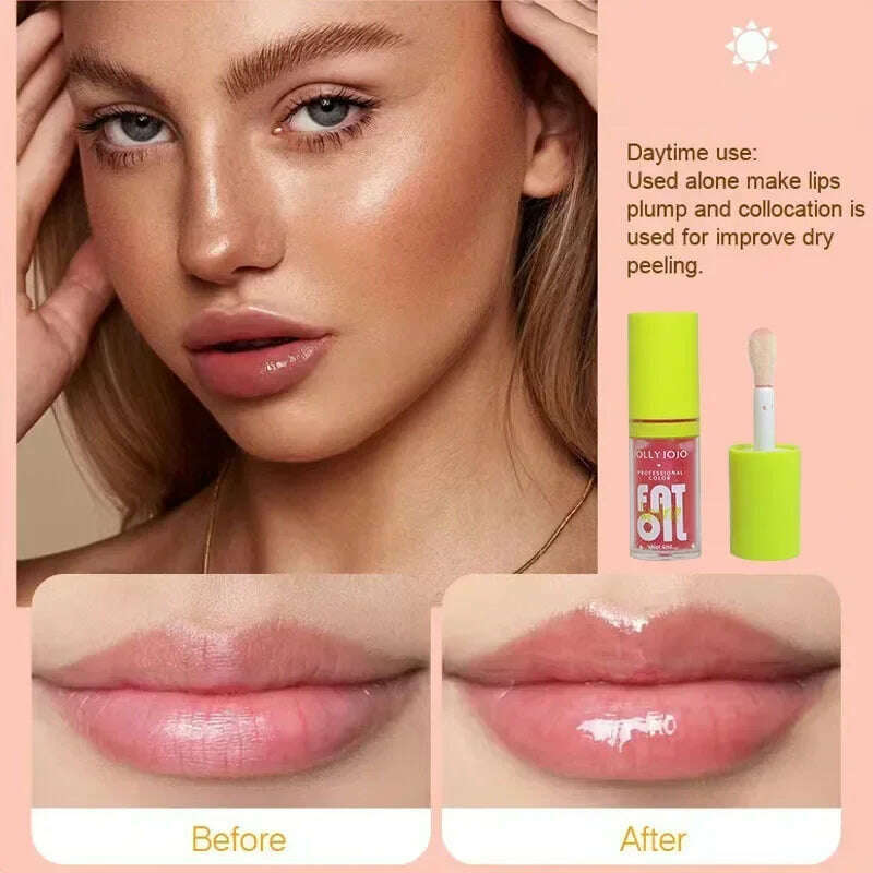 Moisturizing Glitter Lip Gloss Lip Plumper Makeup Glitter Nutritious Liquid Lipstick Transparent Cherry Mineral Lip Oil Cosmetic - KIMLUD