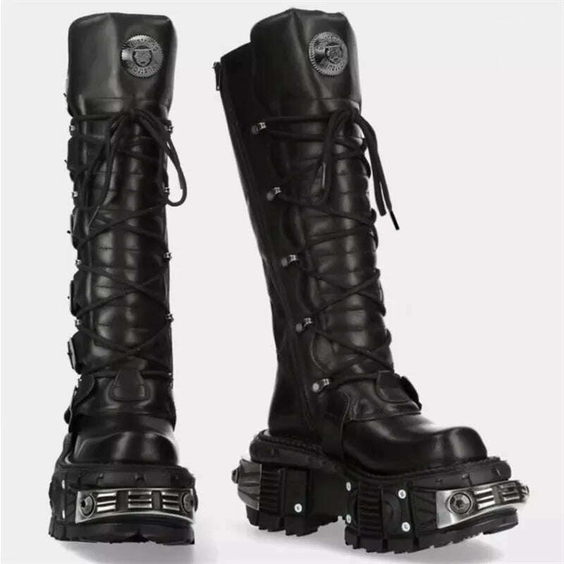 KIMLUD, Motorcycle Rock Boots For Man Lacing Up Men Black Punk Boot, KIMLUD Womens Clothes