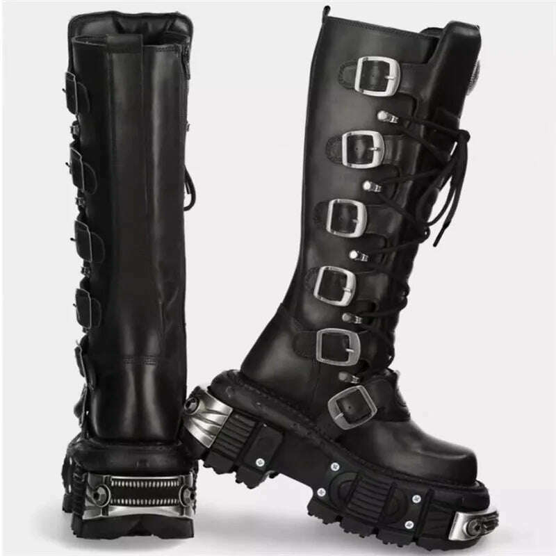 KIMLUD, Motorcycle Rock Boots For Man Lacing Up Men Black Punk Boot, KIMLUD Womens Clothes
