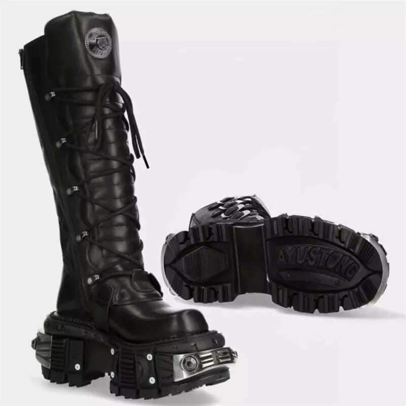 KIMLUD, Motorcycle Rock Boots For Man Lacing Up Men Black Punk Boot, KIMLUD Womens Clothes