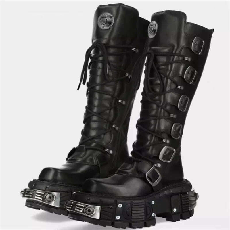 KIMLUD, Motorcycle Rock Boots For Man Lacing Up Men Black Punk Boot, black / 45, KIMLUD APPAREL - Womens Clothes