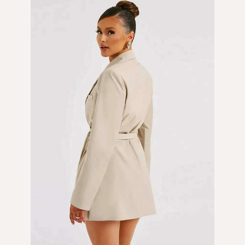 KIMLUD, Mozision Turn Down Collar Long Sleeve Lace-up Coat Women Autumn Winter New Fashion Mid-length Coat Elegant Tops 2023, KIMLUD Womens Clothes