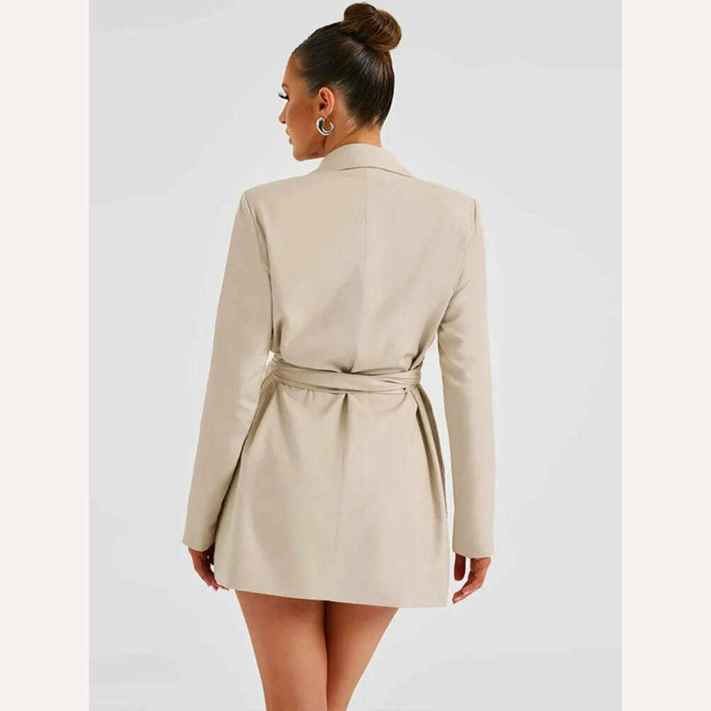 KIMLUD, Mozision Turn Down Collar Long Sleeve Lace-up Coat Women Autumn Winter New Fashion Mid-length Coat Elegant Tops 2023, KIMLUD Womens Clothes