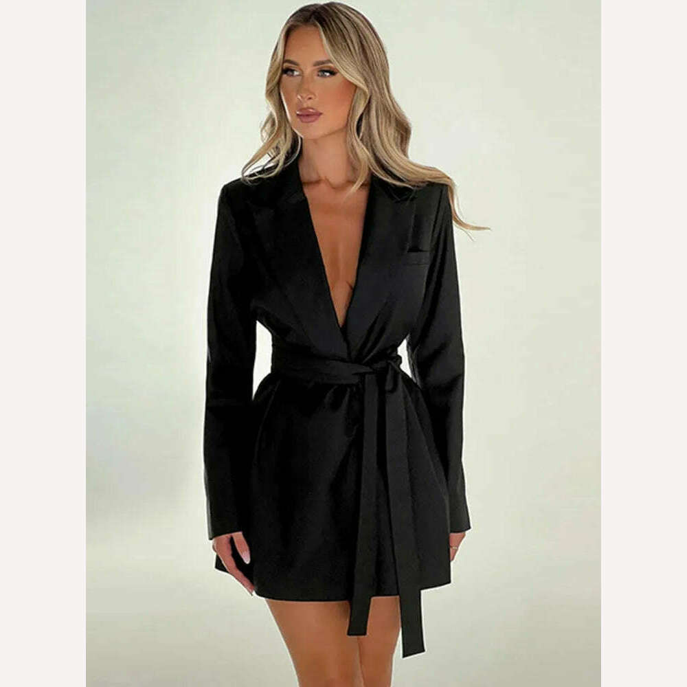KIMLUD, Mozision Turn Down Collar Long Sleeve Lace-up Coat Women Autumn Winter New Fashion Mid-length Coat Elegant Tops 2023, Black / S, KIMLUD APPAREL - Womens Clothes