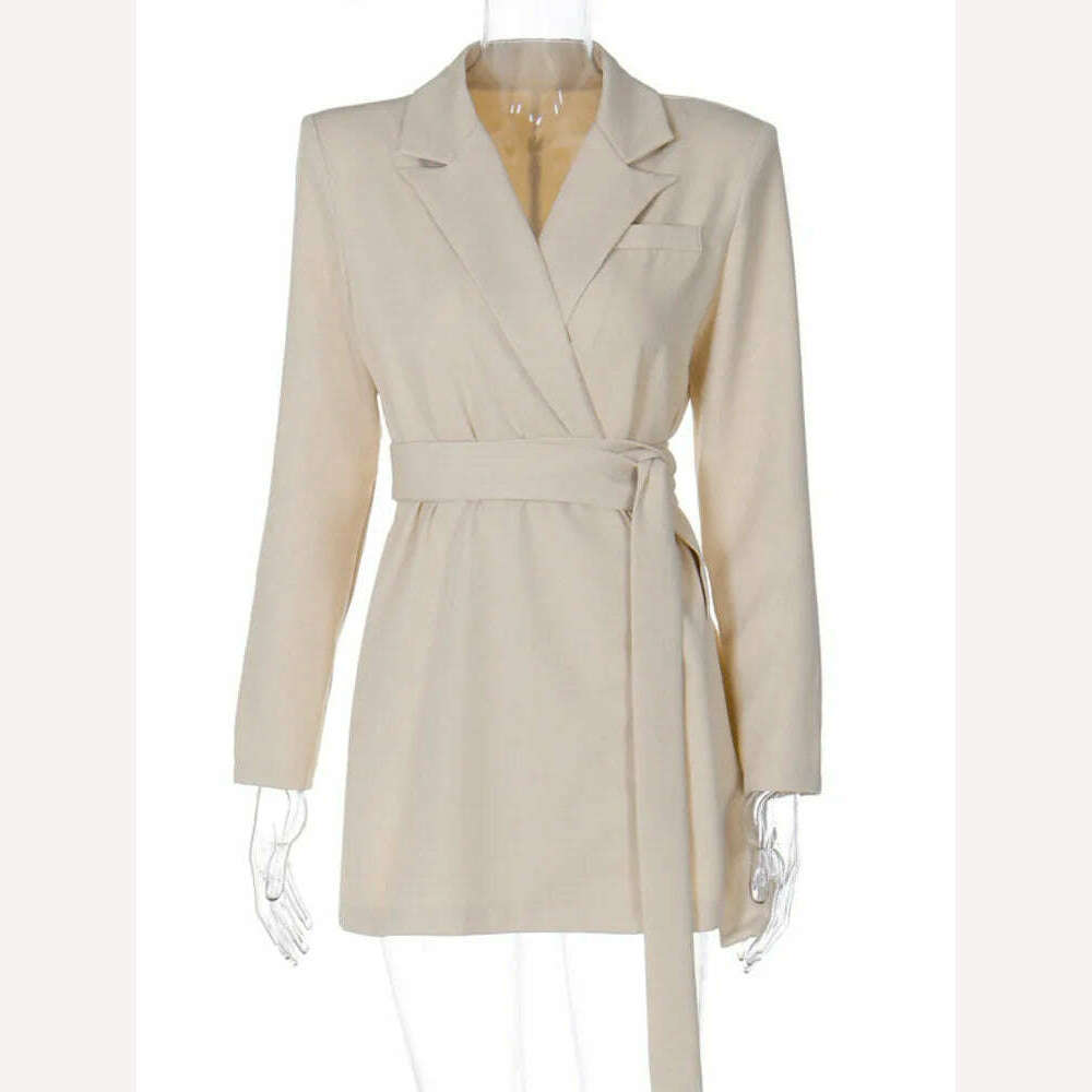 KIMLUD, Mozision Turn Down Collar Long Sleeve Lace-up Coat Women Autumn Winter New Fashion Mid-length Coat Elegant Tops 2023, Apricot / S, KIMLUD APPAREL - Womens Clothes