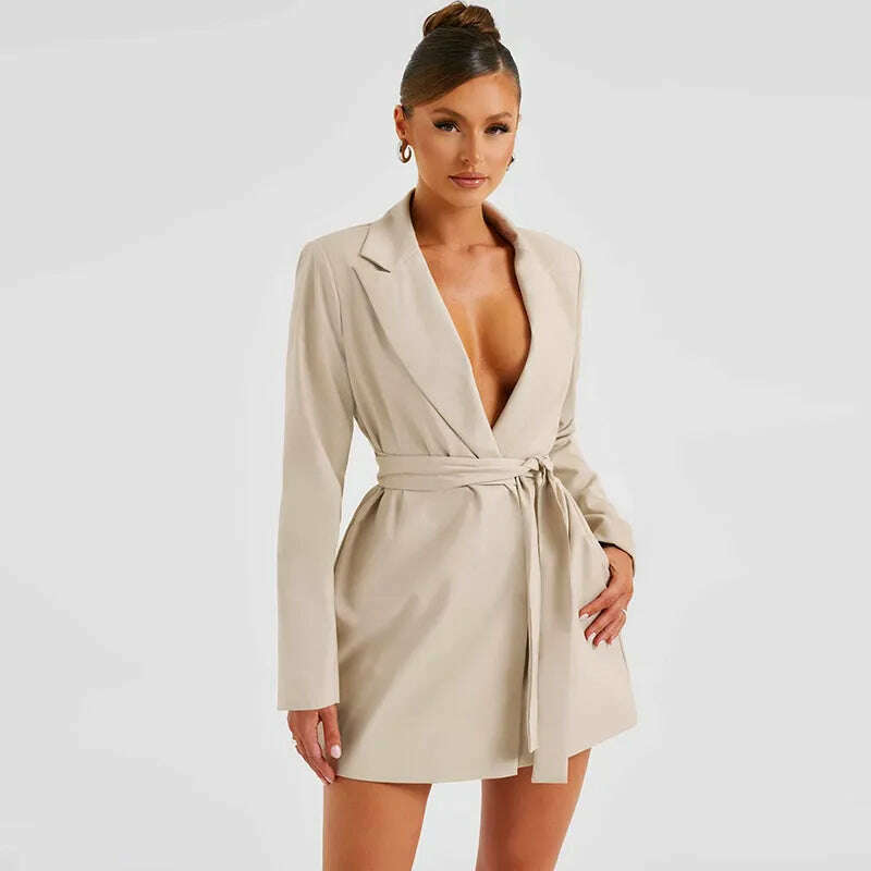 KIMLUD, Mozision Turn Down Collar Long Sleeve Lace-up Coat Women Autumn Winter New Fashion Mid-length Coat Elegant Tops 2023, KIMLUD Womens Clothes