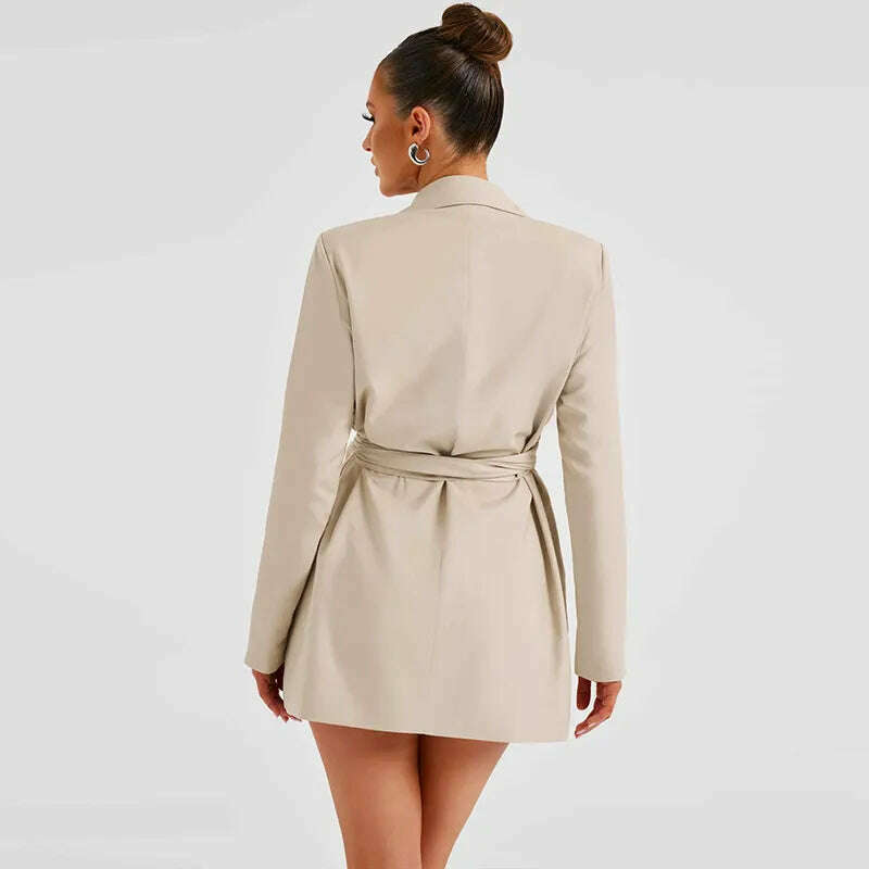 KIMLUD, Mozision Turn Down Collar Long Sleeve Lace-up Coat Women Autumn Winter New Fashion Mid-length Coat Elegant Tops 2023, KIMLUD Womens Clothes