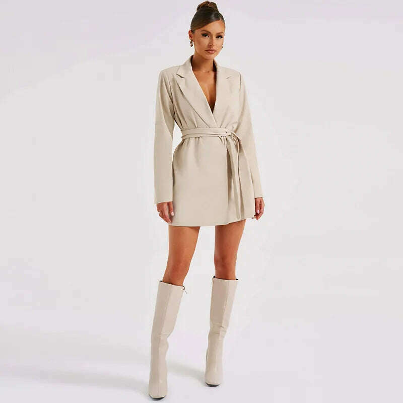 KIMLUD, Mozision Turn Down Collar Long Sleeve Lace-up Coat Women Autumn Winter New Fashion Mid-length Coat Elegant Tops 2023, KIMLUD Womens Clothes