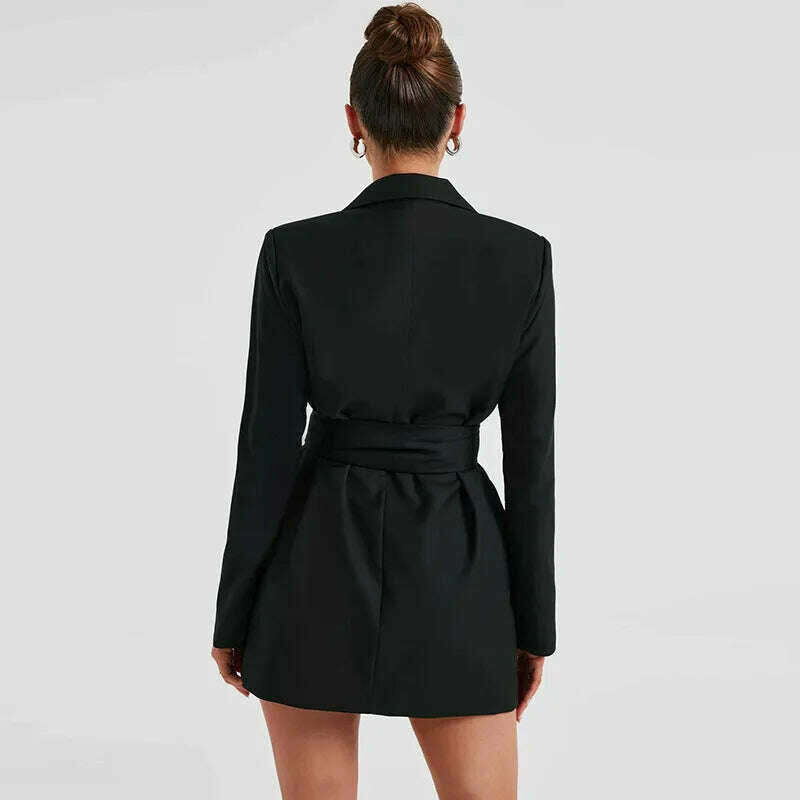 KIMLUD, Mozision Turn Down Collar Long Sleeve Lace-up Coat Women Autumn Winter New Fashion Mid-length Coat Elegant Tops 2023, KIMLUD Womens Clothes