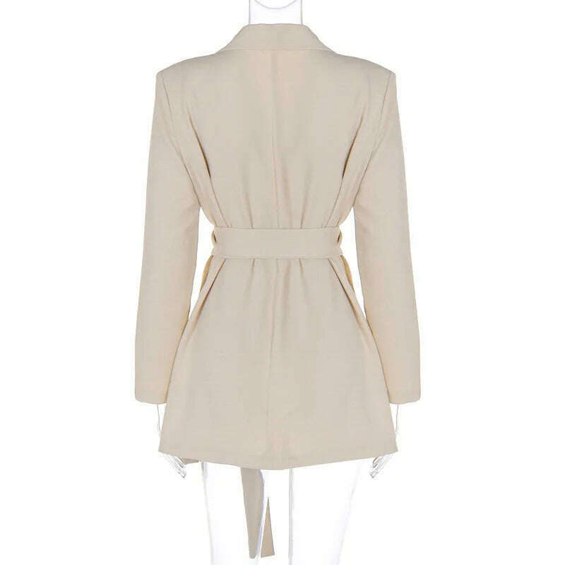 KIMLUD, Mozision Turn Down Collar Long Sleeve Lace-up Coat Women Autumn Winter New Fashion Mid-length Coat Elegant Tops 2023, KIMLUD Womens Clothes