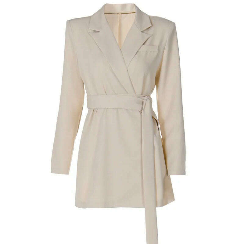 KIMLUD, Mozision Turn Down Collar Long Sleeve Lace-up Coat Women Autumn Winter New Fashion Mid-length Coat Elegant Tops 2023, KIMLUD Womens Clothes