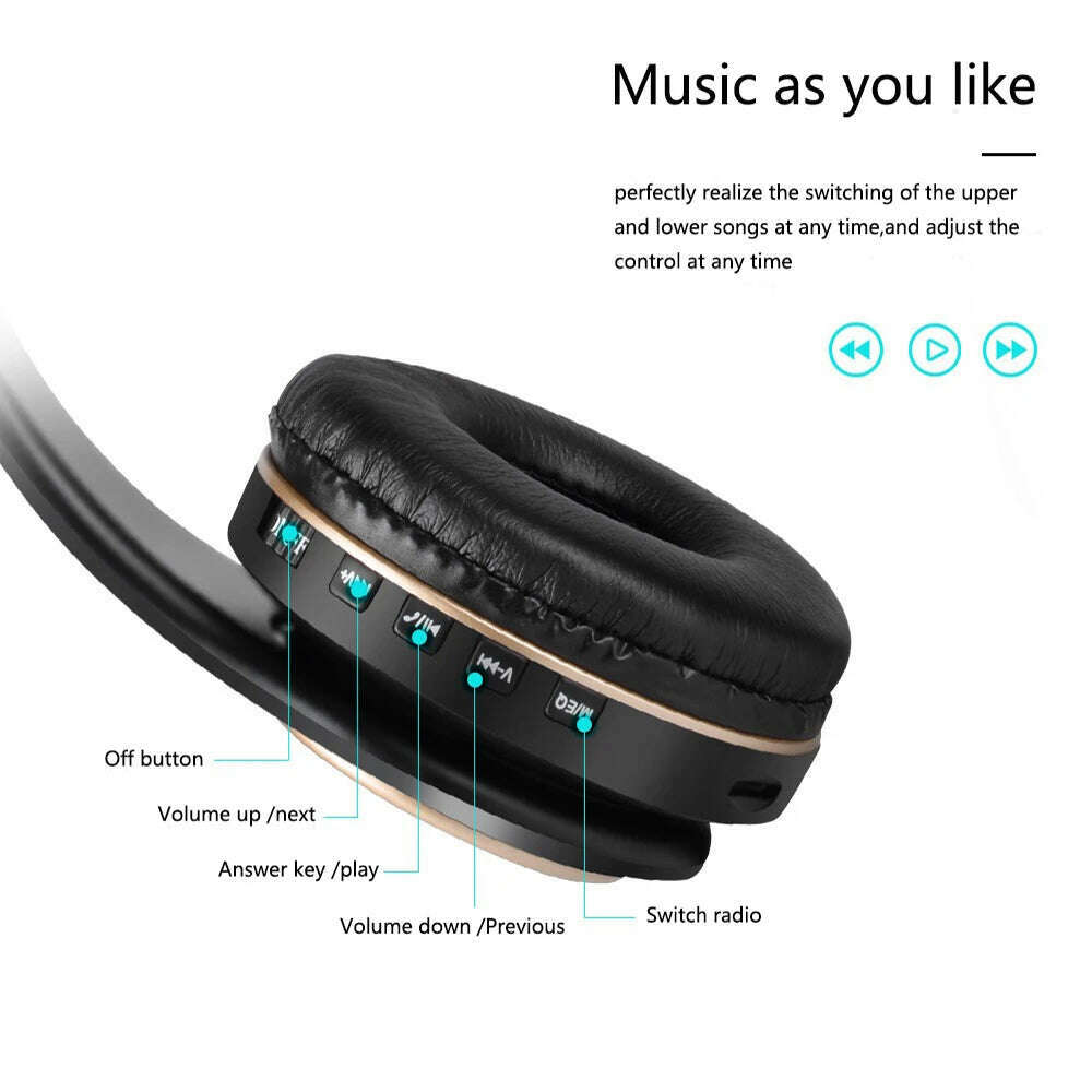 MP3 Player Noise Canceling Headphones Blutooth T8 Foldable With Audio Cable Bluetooth Earphone Hedset Earphones Big Ear Phones - KIMLUD