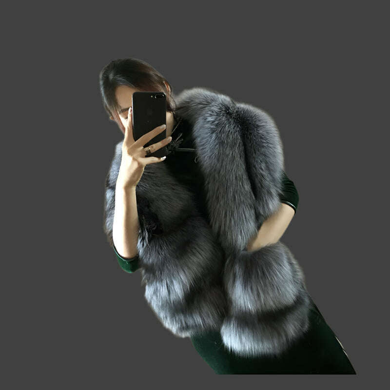 KIMLUD, MS.MinShu-Luxury Fox Fur Scarf, Big Skin Scarf, Natural Fox Fur Stole, Genuine Fox Fur Shawl, Pocket Fashion Evening Dress, KIMLUD Womens Clothes