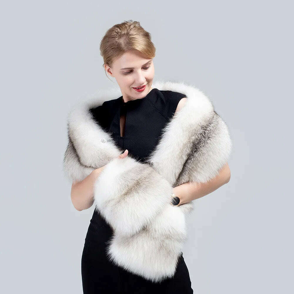 KIMLUD, MS.MinShu-Luxury Fox Fur Scarf, Big Skin Scarf, Natural Fox Fur Stole, Genuine Fox Fur Shawl, Pocket Fashion Evening Dress, Natural cross fox / 160x25cm, KIMLUD APPAREL - Womens Clothes