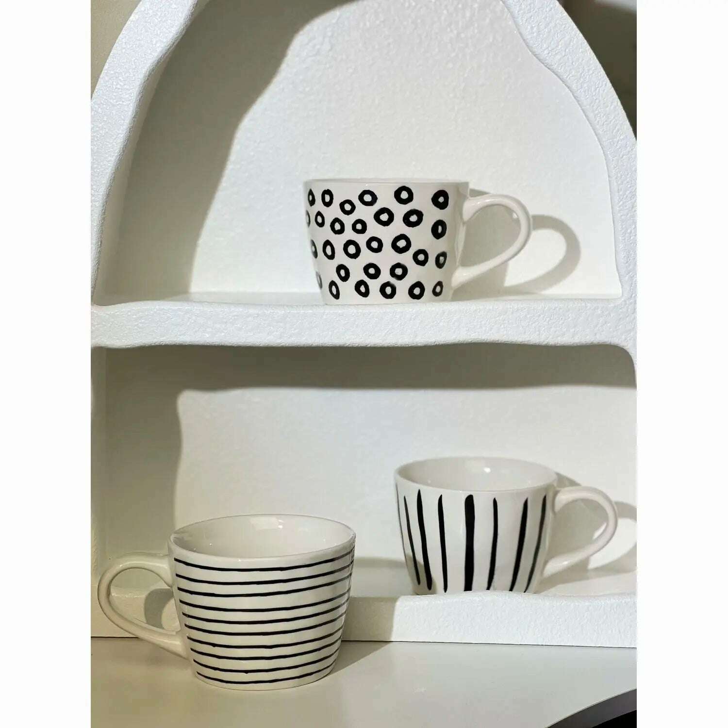 Mugs American Style Coffee Household Milk Breakfast Ceramics Cup Drinkware Stripe Wave Dot Handle Kitchen Garden - KIMLUD
