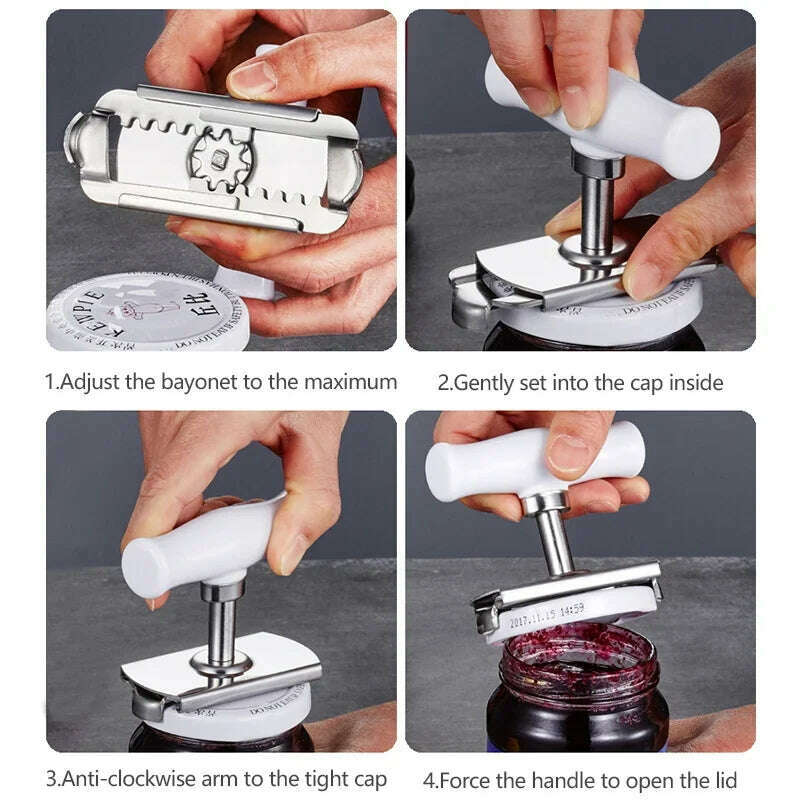 Multi-function Bottle Cap Opener Stainless Steel Adjustable Lids Off Jar Opener Labor-saving Screw Can Opener for Kitchen Gadget - KIMLUD