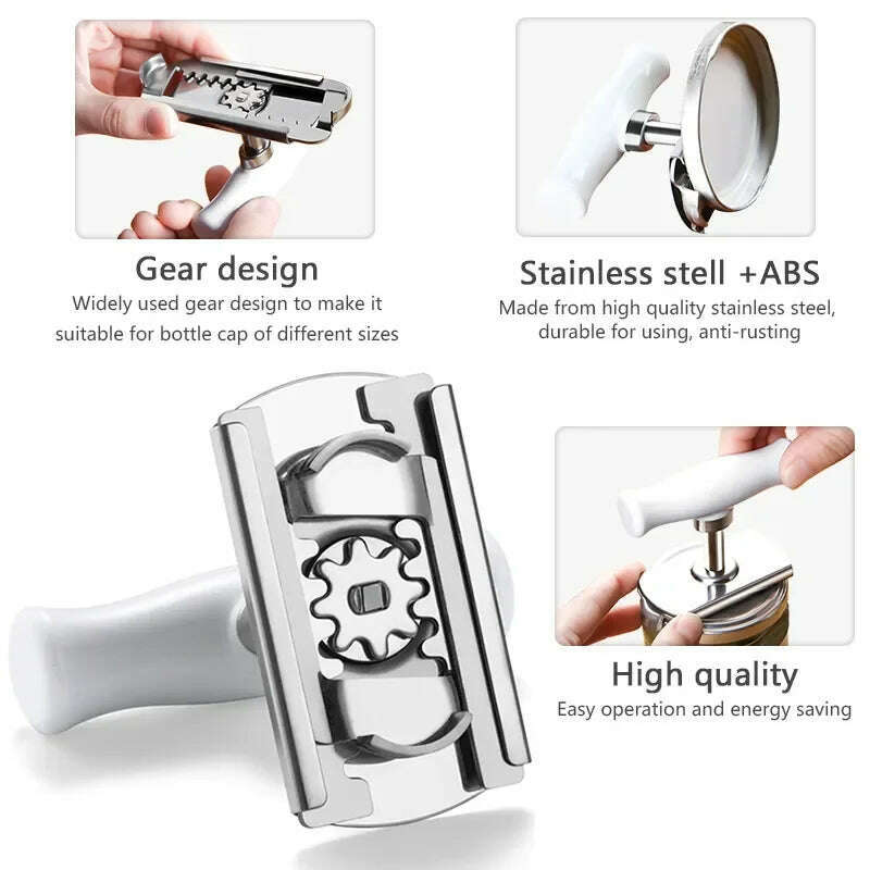 Multi-function Bottle Cap Opener Stainless Steel Adjustable Lids Off Jar Opener Labor-saving Screw Can Opener for Kitchen Gadget - KIMLUD