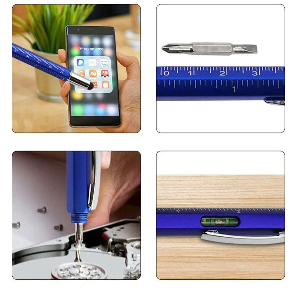 KIMLUD, Multi-function Tool Pen Spirit Level Scale Touch Screen 6 In1 Metal Ballpoint Pen Multifunctional Metal Pen Screwdriver, KIMLUD Womens Clothes
