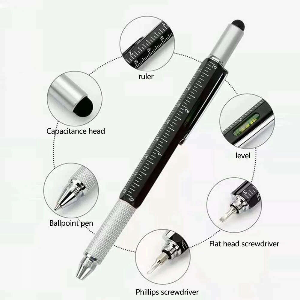 KIMLUD, Multi-function Tool Pen Spirit Level Scale Touch Screen 6 In1 Metal Ballpoint Pen Multifunctional Metal Pen Screwdriver, KIMLUD Womens Clothes