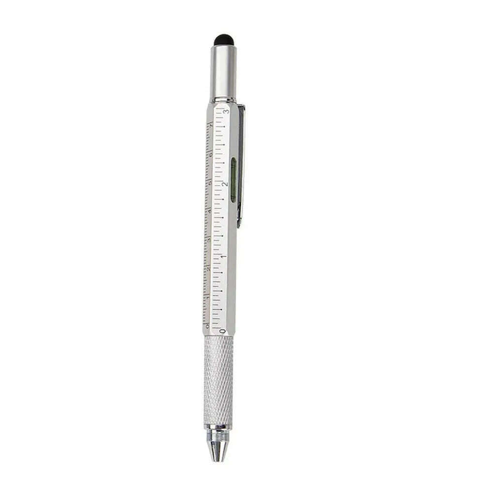 KIMLUD, Multi-function Tool Pen Spirit Level Scale Touch Screen 6 In1 Metal Ballpoint Pen Multifunctional Metal Pen Screwdriver, silver, KIMLUD APPAREL - Womens Clothes