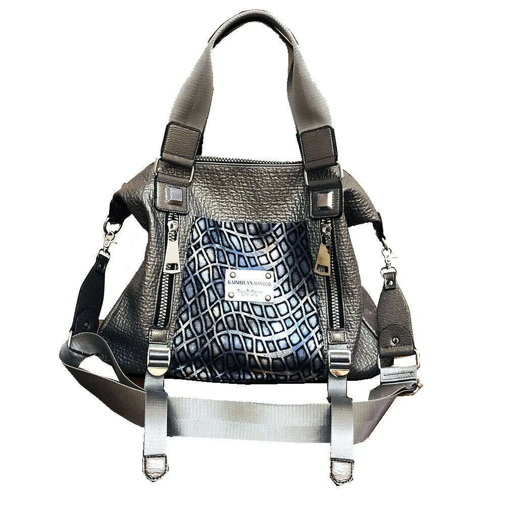 KIMLUD, Multi-pockets Women Handbag Fashion Genuine Leather Shoulder Crossbody Bag 2022 Female Oversized Luxury Brand Designer Tote Bags, KIMLUD Womens ClothesKIMLUD, Multi-pockets Women Handbag Fashion Genuine Leather Shoulder Crossbody Bag 2022 Female Oversized Luxury Brand Designer Tote Bags, Silver / 43x11x34cm, KIMLUD APPAREL - Womens Clothes