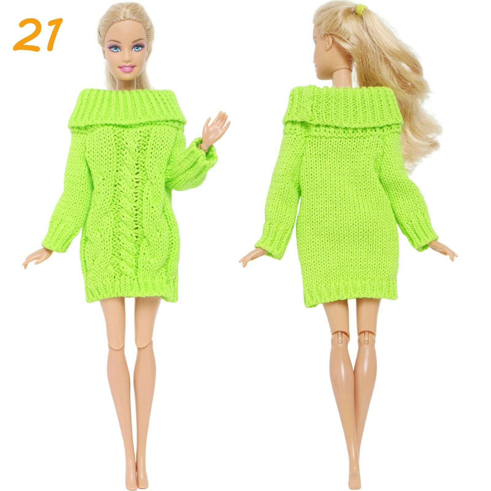 KIMLUD, Multicolor 2 Pcs/Set Long Sleeve Soft Fur Plush Coat Dress + High Heel Winter Wear Accessories for Barbie Doll Clothes Kids Toy, 21, KIMLUD APPAREL - Womens Clothes