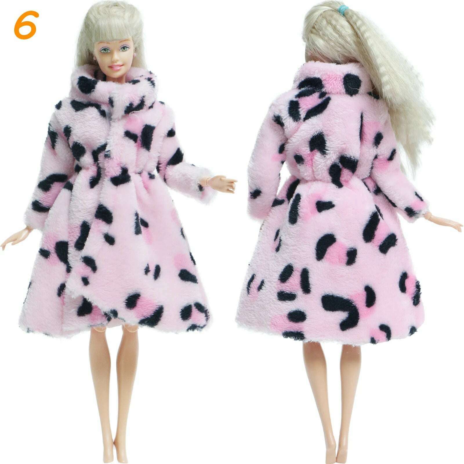 KIMLUD, Multicolor 2 Pcs/Set Long Sleeve Soft Fur Plush Coat Dress + High Heel Winter Wear Accessories for Barbie Doll Clothes Kids Toy, 6, KIMLUD APPAREL - Womens Clothes
