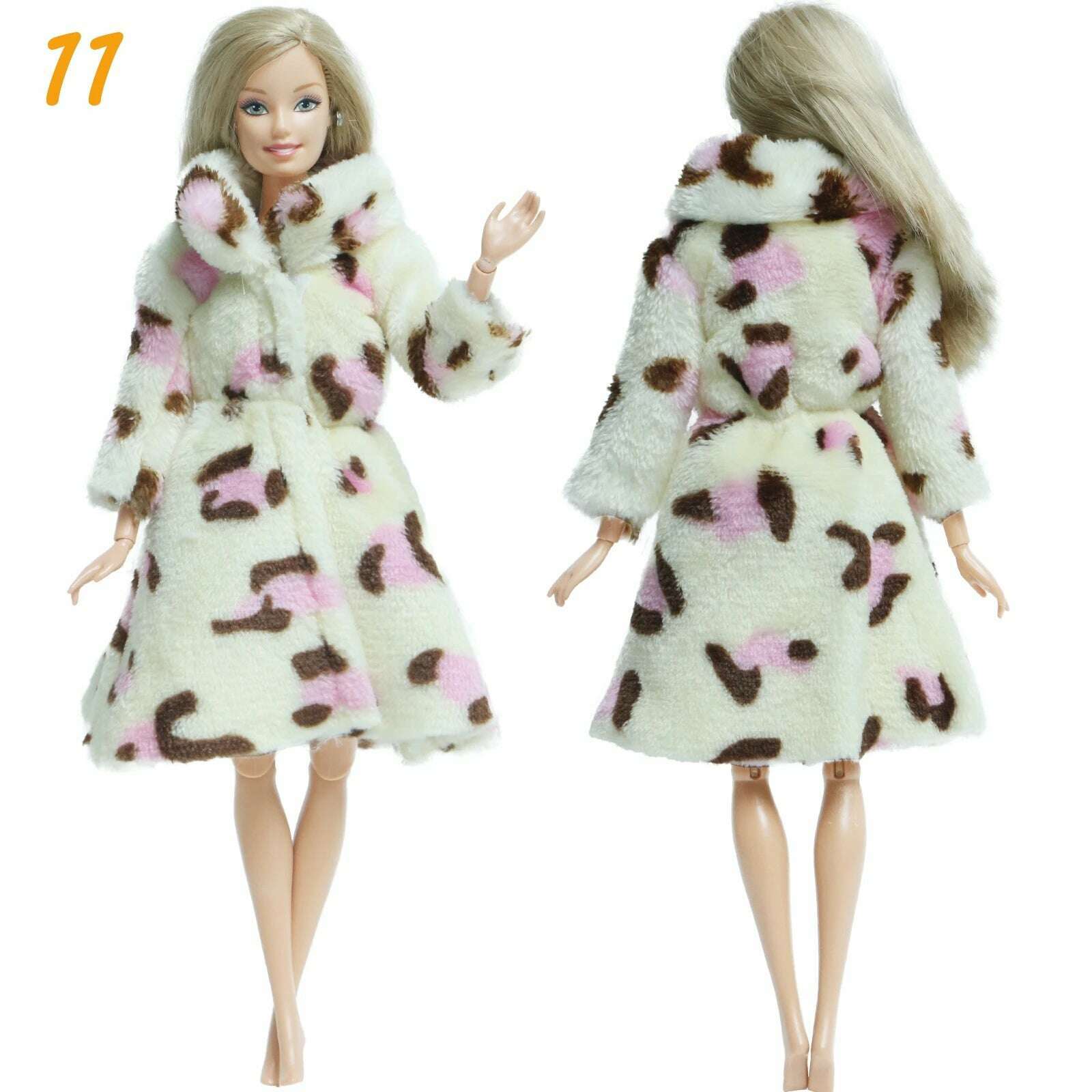 KIMLUD, Multicolor 2 Pcs/Set Long Sleeve Soft Fur Plush Coat Dress + High Heel Winter Wear Accessories for Barbie Doll Clothes Kids Toy, KIMLUD Womens Clothes