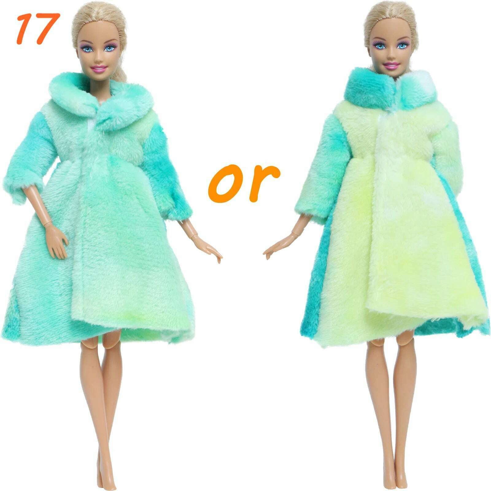 KIMLUD, Multicolor 2 Pcs/Set Long Sleeve Soft Fur Plush Coat Dress + High Heel Winter Wear Accessories for Barbie Doll Clothes Kids Toy, 17, KIMLUD APPAREL - Womens Clothes