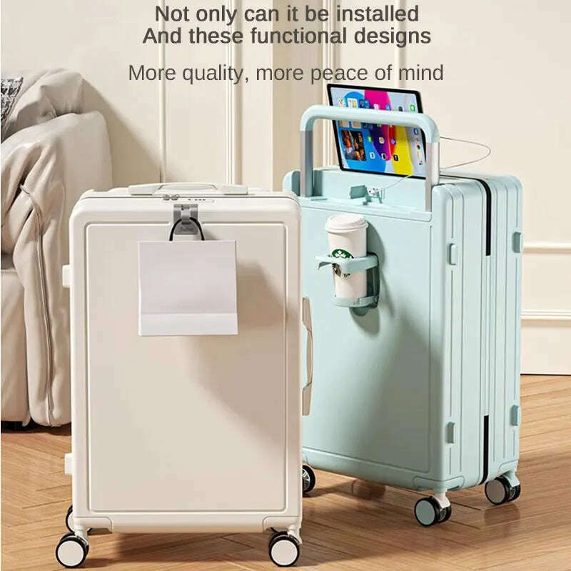 KIMLUD, Multifunctional Draw-Bar Suitcase Zipper Wide Handle Trolley Luggage with Cup Holder USB Port Trip Boarding Case Spinner 20 inch, KIMLUD Womens Clothes
