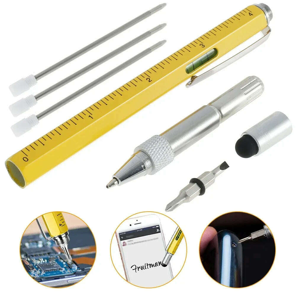 KIMLUD, Multitool Pen Screwdriver Level Meter Mobile Phone Touch Screen Cross Screwdriver Flat-blade Screwdriver Scale Ballpoint Pen, 6 In 1 / CHINA, KIMLUD APPAREL - Womens Clothes