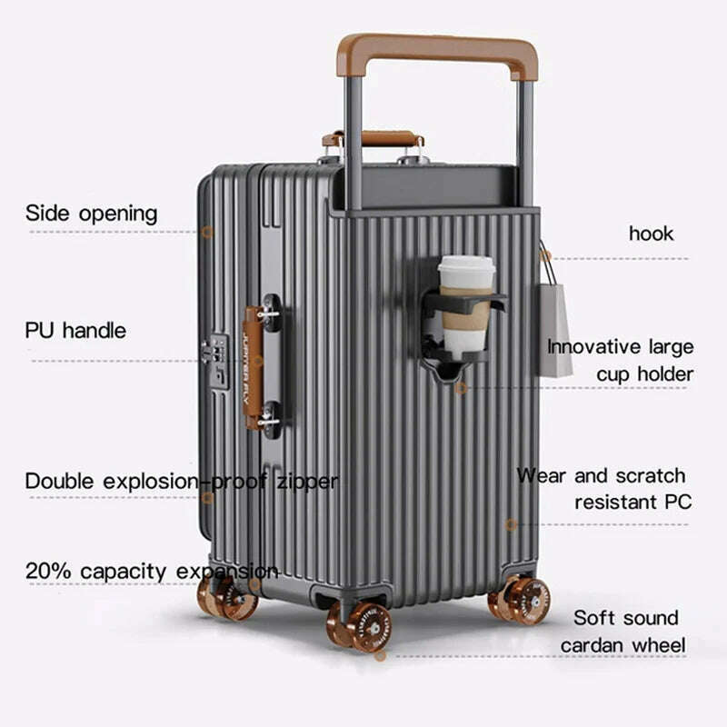 KIMLUD, MUXING Wide Trolley Luggage Front Opening Multi-Functional Women 20-Inch Small Lightweight Boarding Box 24-Inch Men's Suitcase, KIMLUD Womens Clothes