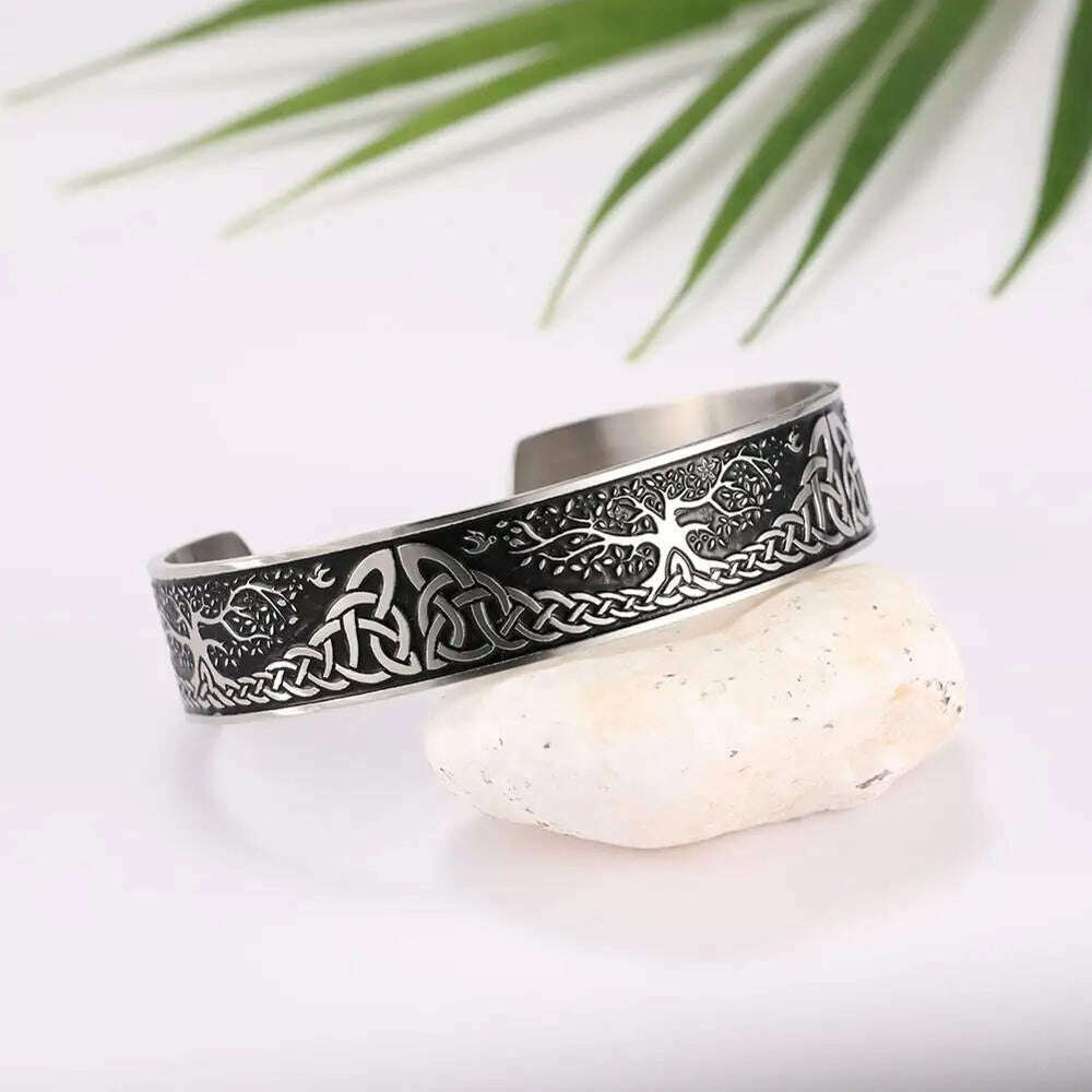 My Shape Viking Cuff Bangles Celtics Knots Tree of Life Stainless Steel Magnetic Bracelets Therapy Health Vintage Male Jewelry - KIMLUD