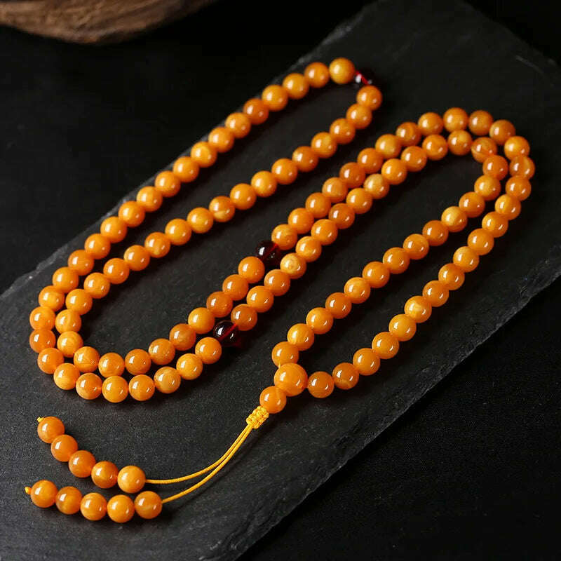 KIMLUD, Myanmar Old Beeswax Circle 108 Beads Original Mineral Beeswax Amber Original Stone Necklace for Men and Women Hard Bracelets, KIMLUD Womens Clothes