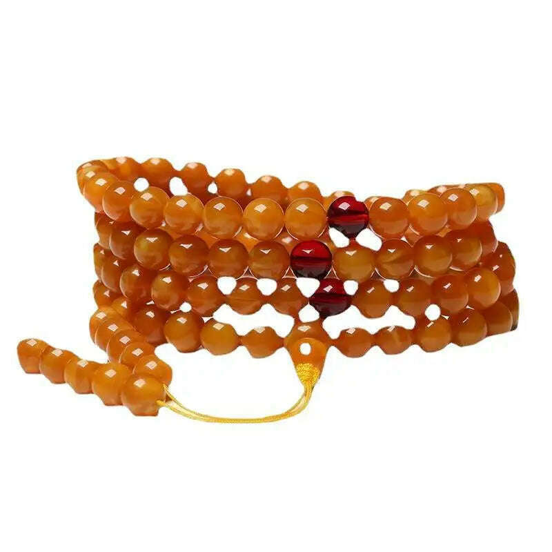 KIMLUD, Myanmar Old Beeswax Circle 108 Beads Original Mineral Beeswax Amber Original Stone Necklace for Men and Women Hard Bracelets, KIMLUD Womens Clothes