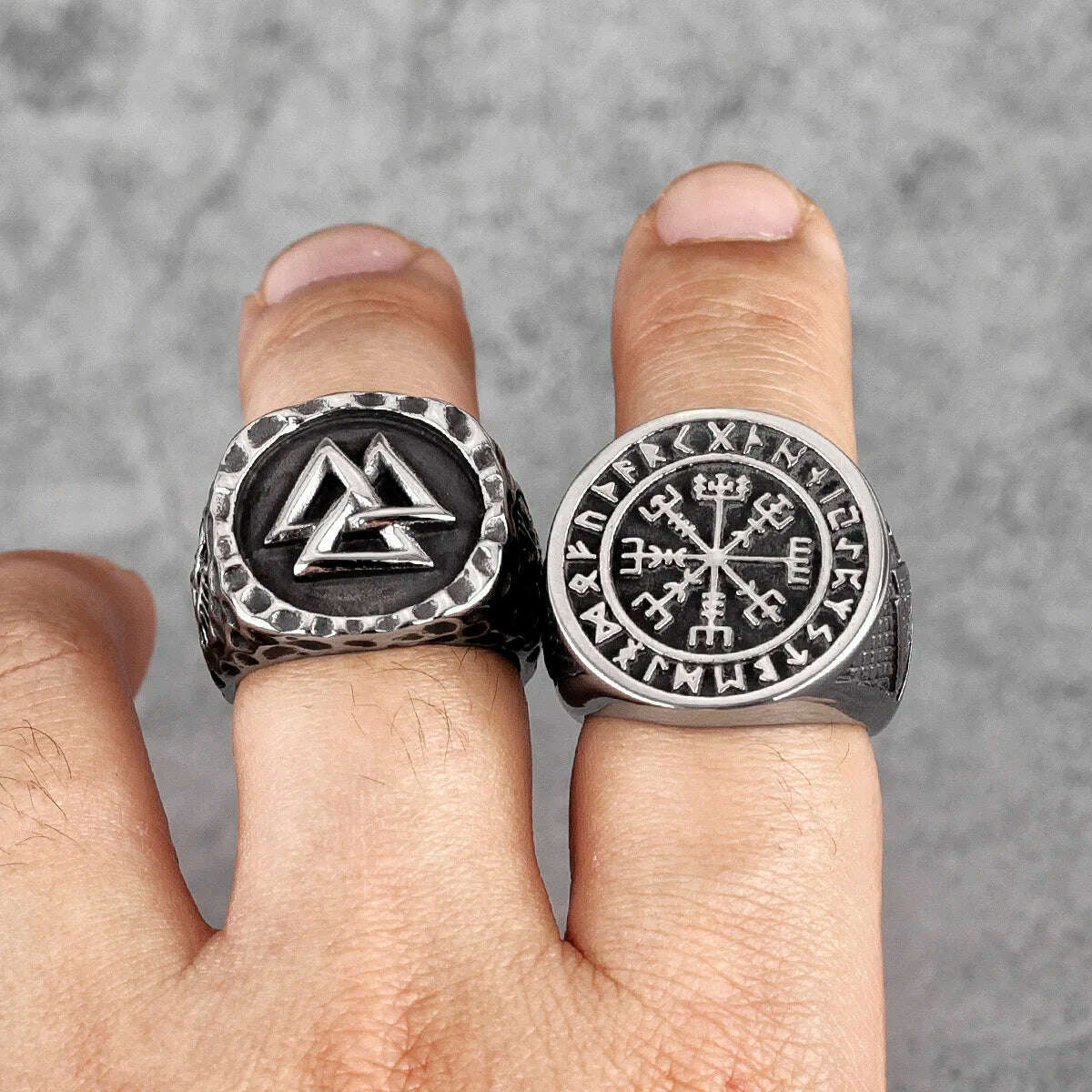 Myth Odin Triangle Symbol Viking Stainless Steel Mens Rings Vintage Charm for Male Boyfriend Jewelry Creativity Gift Wholesale - KIMLUD