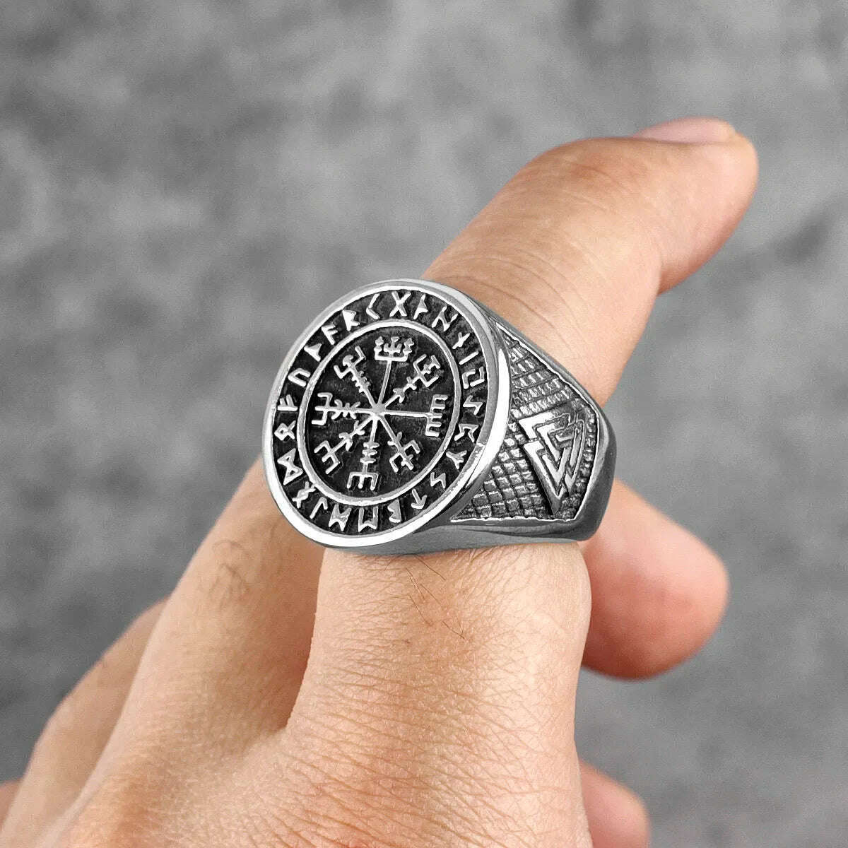 Myth Odin Triangle Symbol Viking Stainless Steel Mens Rings Vintage Charm for Male Boyfriend Jewelry Creativity Gift Wholesale - KIMLUD