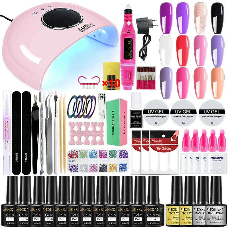 KIMLUD, Nail Polish Set With Extend Poly nail Gel Semi-permanent varnish and UV LED Lamp and Stainless Steel Nails Tool Kits, KIMLUD Womens Clothes