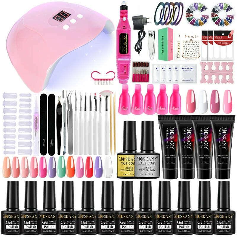 KIMLUD, Nail Polish Set With Extend Poly nail Gel Semi-permanent varnish and UV LED Lamp and Stainless Steel Nails Tool Kits, KIMLUD Womens Clothes
