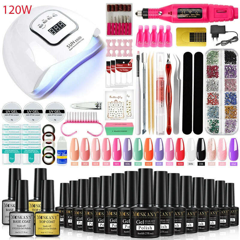 KIMLUD, Nail Polish Set With Extend Poly nail Gel Semi-permanent varnish and UV LED Lamp and Stainless Steel Nails Tool Kits, YH43-X5MAX / CHINA, KIMLUD Womens Clothes