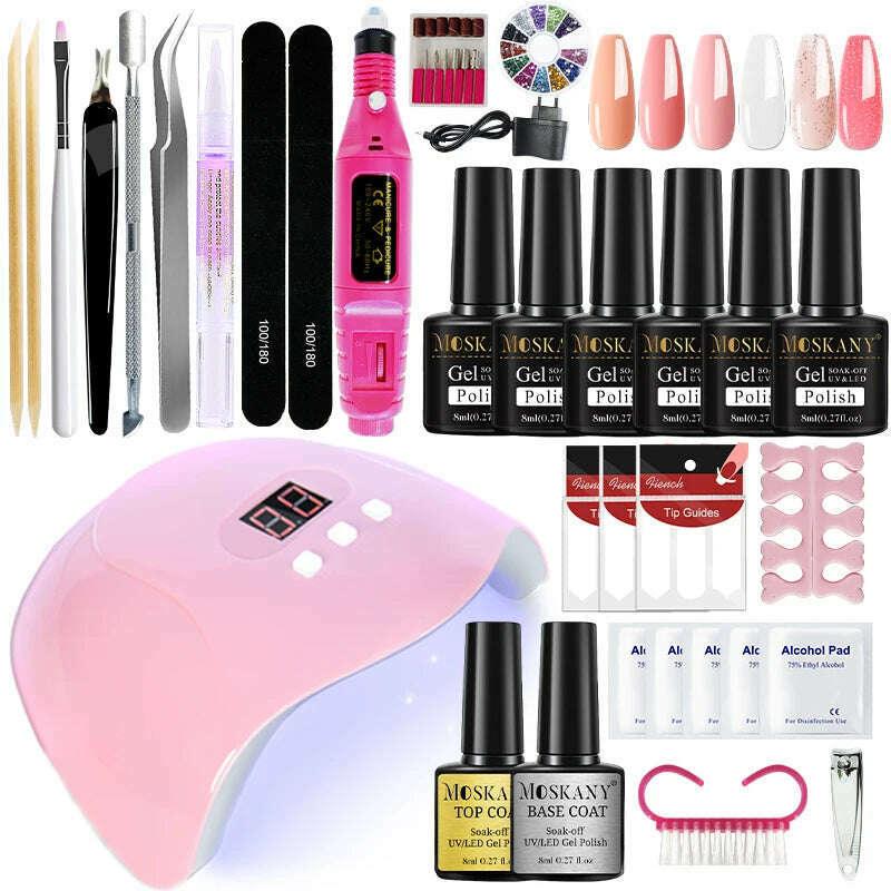 KIMLUD, Nail Polish Set With Extend Poly nail Gel Semi-permanent varnish and UV LED Lamp and Stainless Steel Nails Tool Kits, KIMLUD Womens Clothes