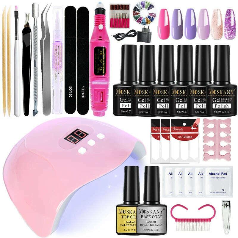 KIMLUD, Nail Polish Set With Extend Poly nail Gel Semi-permanent varnish and UV LED Lamp and Stainless Steel Nails Tool Kits, KIMLUD Womens Clothes
