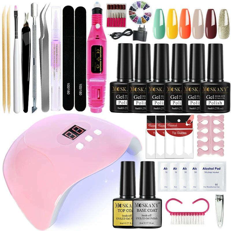 KIMLUD, Nail Polish Set With Extend Poly nail Gel Semi-permanent varnish and UV LED Lamp and Stainless Steel Nails Tool Kits, KIMLUD Womens Clothes