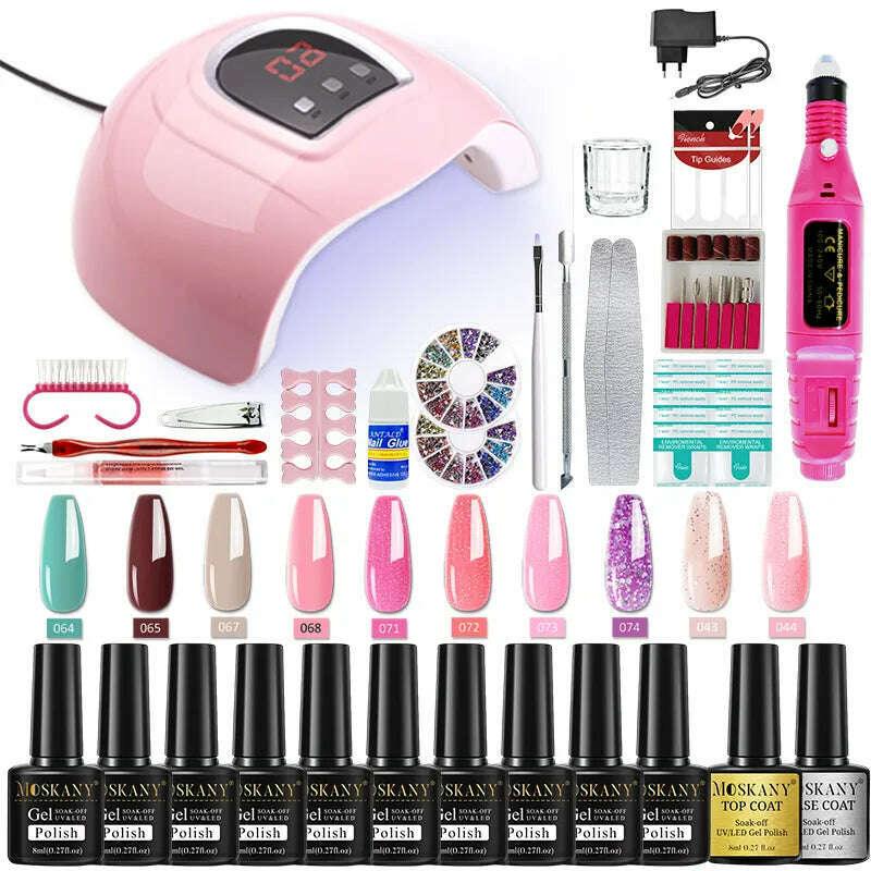 KIMLUD, Nail Polish Set With Extend Poly nail Gel Semi-permanent varnish and UV LED Lamp and Stainless Steel Nails Tool Kits, KIMLUD Womens Clothes