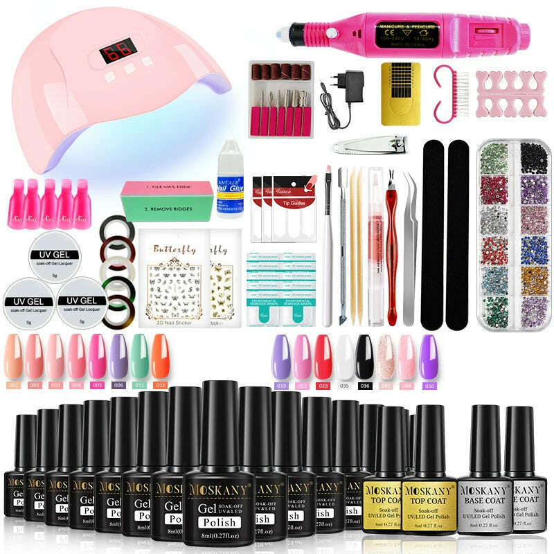 KIMLUD, Nail Polish Set With Extend Poly nail Gel Semi-permanent varnish and UV LED Lamp and Stainless Steel Nails Tool Kits, KIMLUD Womens ClothesKIMLUD, Nail Polish Set With Extend Poly nail Gel Semi-permanent varnish and UV LED Lamp and Stainless Steel Nails Tool Kits, YH43-1 / CHINA, KIMLUD APPAREL - Womens Clothes