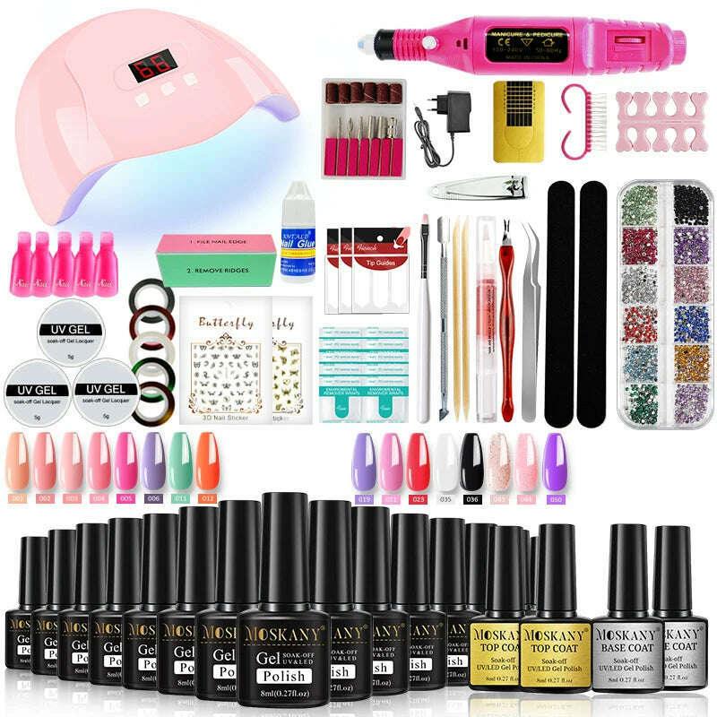 KIMLUD, Nail Polish Set With Extend Poly nail Gel Semi-permanent varnish and UV LED Lamp and Stainless Steel Nails Tool Kits, KIMLUD Womens Clothes